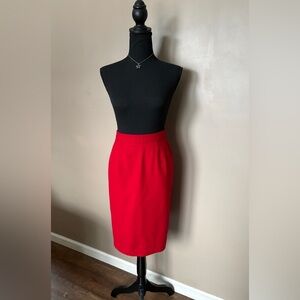 Vintage FIRST IMPRESSIONS lipstick red 100% wool straight pencil skirt sz 12 EUC